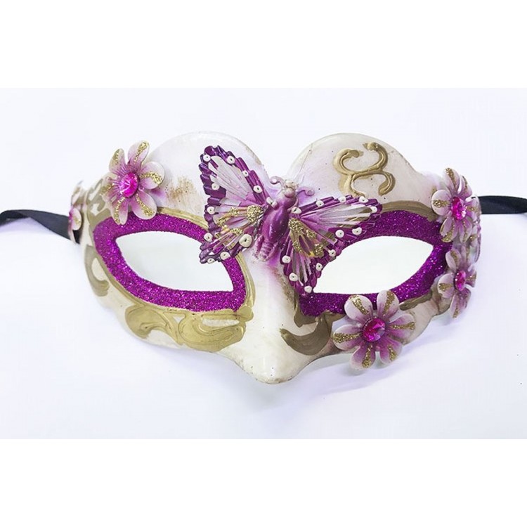 İşlemeli Masquerade Venedik Maskesi Mor Renk 7x16 cm
