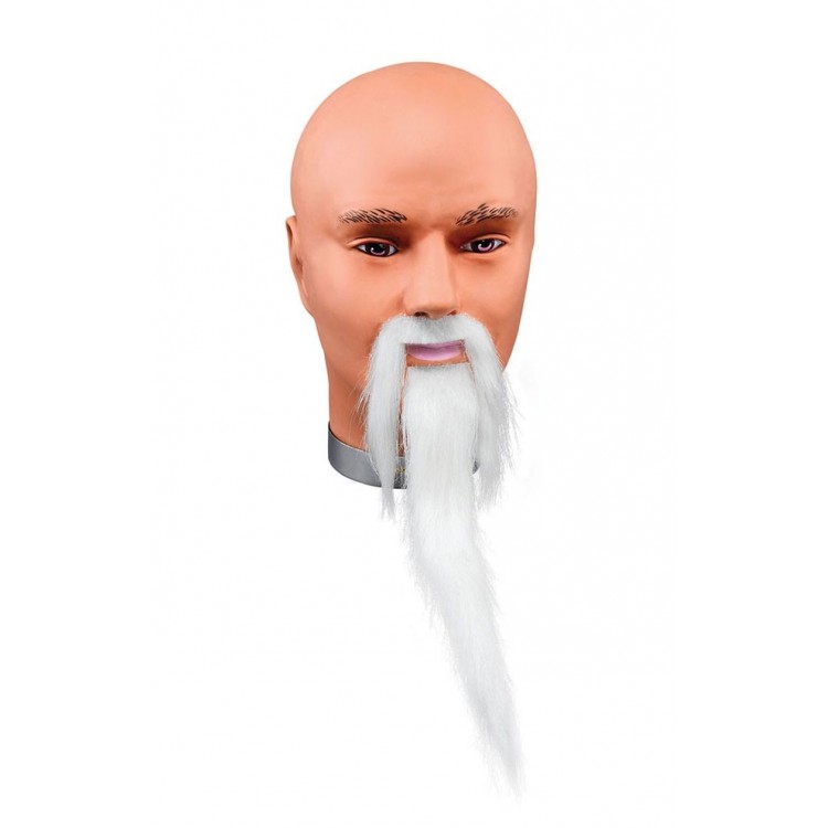 Long Gray Goatee and Mustache White Color