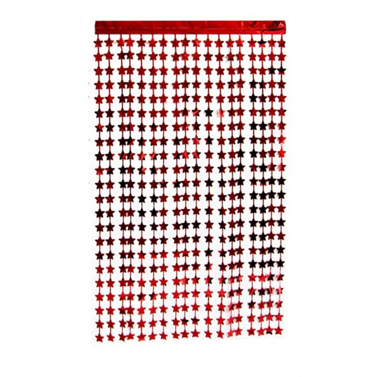 Red Color Star Shaped Metalized Fringed Background CurtainDekorasyon