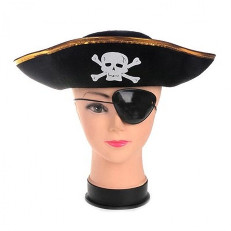 Pirate Hat and Eye Patch Gold Color Kids Size