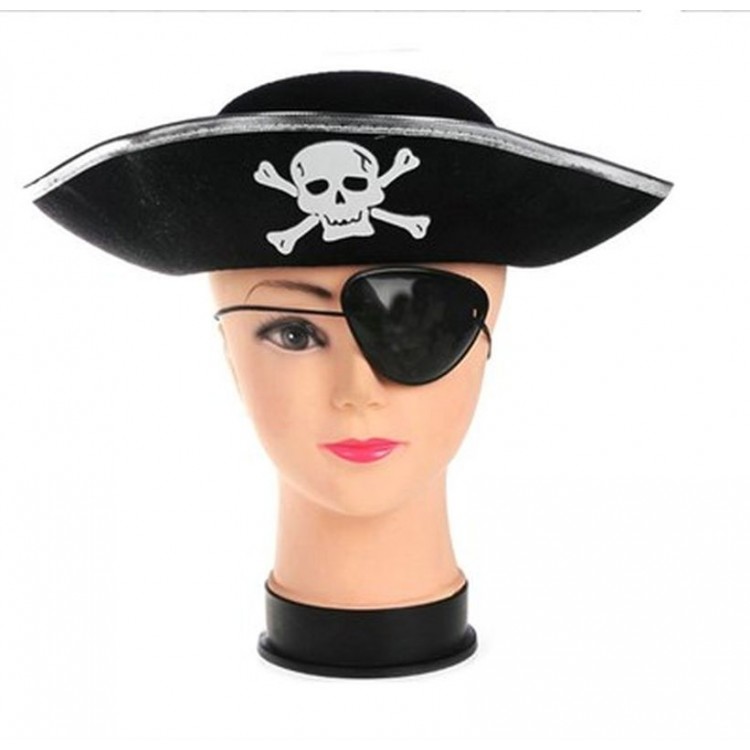 Pirate Hat and Eye Mask Silver Color Kids Size