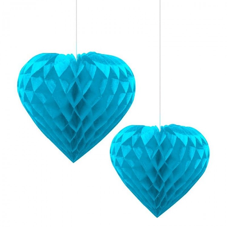 Blue Color Heart Shaped Honeycomb Paper Ornament DecorHanging Ornament 25 cm 1 Piece
