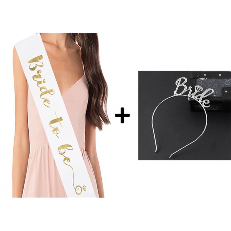 Metal Bride Crown Sash Set 2 Pieces