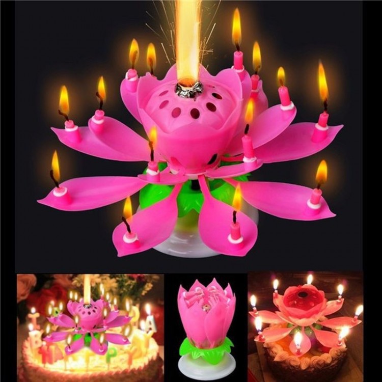 Pink Lighted Musical Sound Birthday Cake Candle Large Size