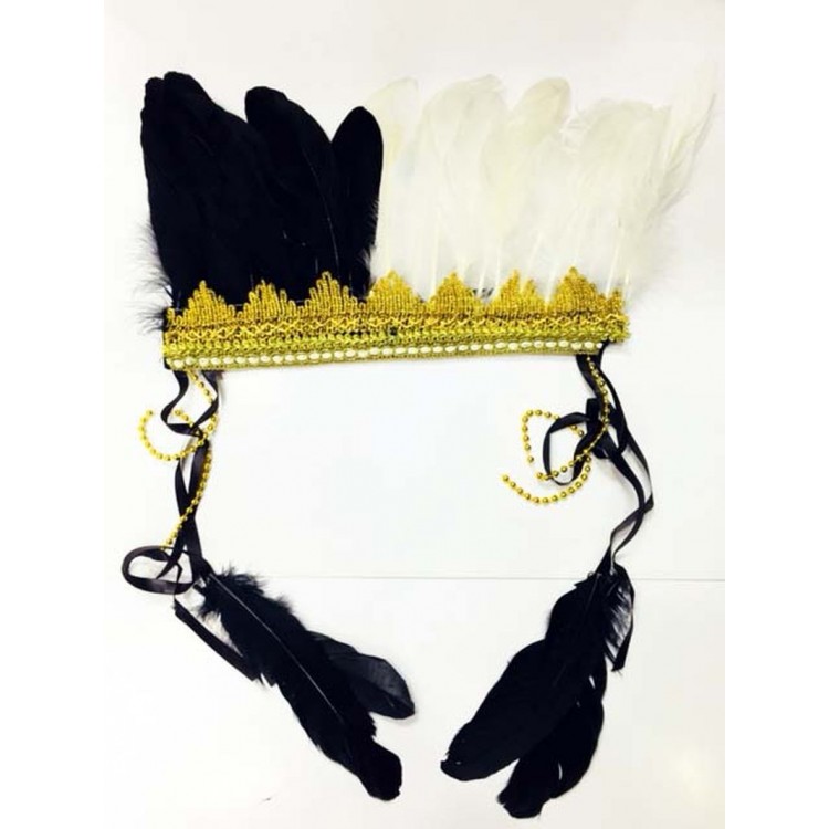 Black and White Color Feathered Native American Headdress | Fan Title