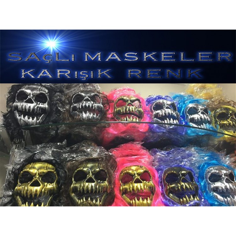 Skull Skeleton Mask with Hair 1 Piece