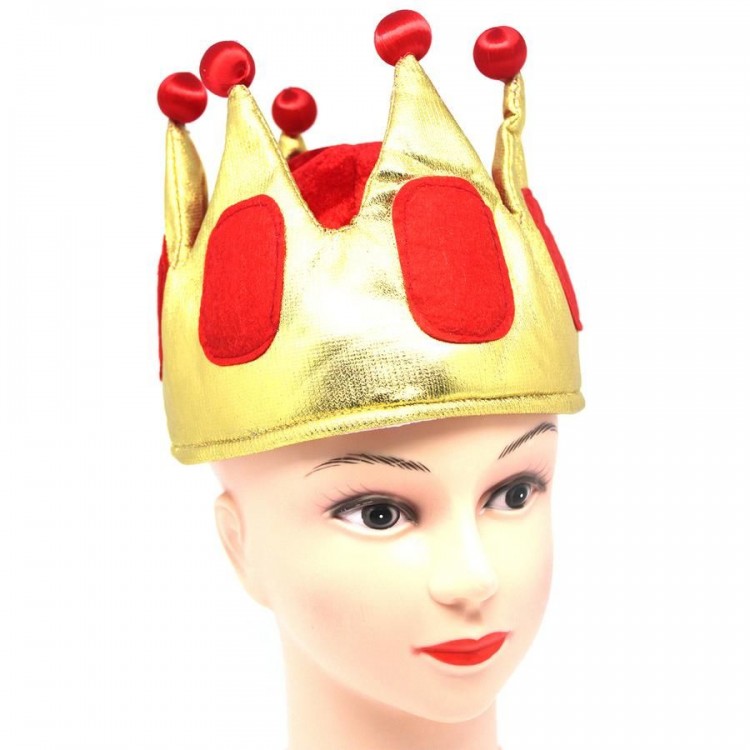 Yellow Color Red Pompom Fabric Royal King Hat Kids Boy