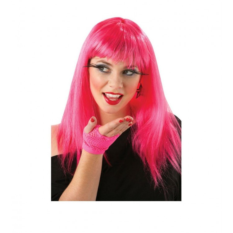 Candy Pink Dark Pink Color Long Straight Party Wig