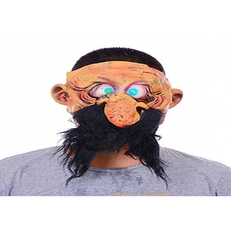 Black Bearded Big Nose Googly Eyes Latex Caveman Mask