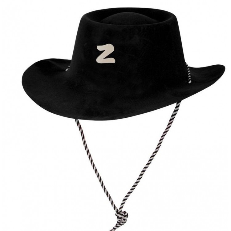 Black Color Plastic Velvet Coated Children's Zorro Hat with Laces