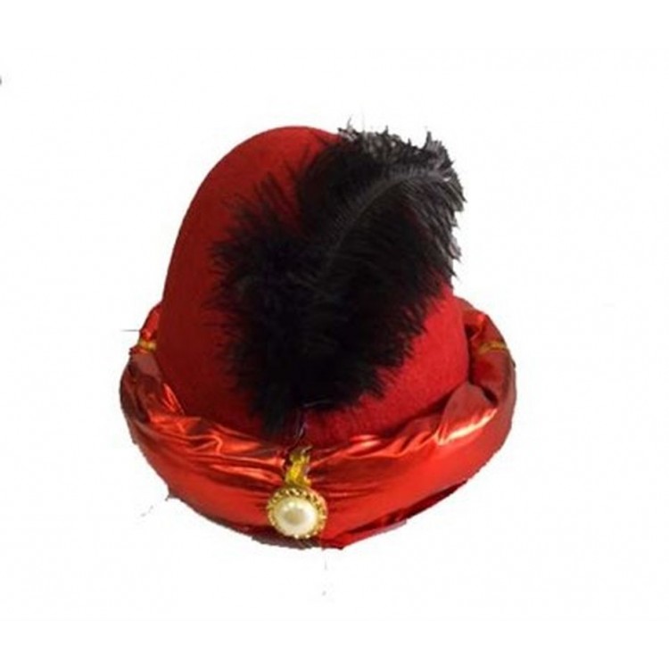 Black Feather Red Fabric Covered Prince Sultan Hat Sultan Turban