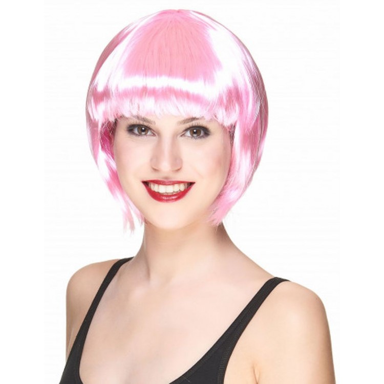 Soft Pink Color Party Wig Blunt Hair