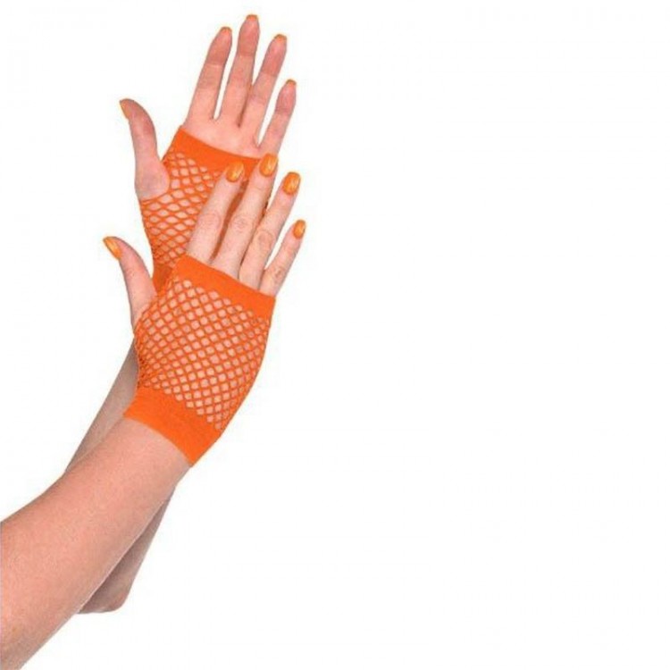 Orange Color Short Length Mesh Knitted Gloves