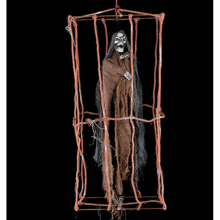 Ürpertici Scary Halloween Sesli Hareketli Sensörlü Siyah Kuru Kafa Dekor 90 cm