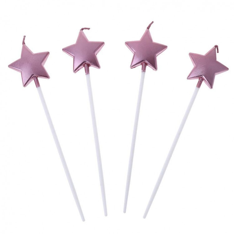 Pink Rose Color Star Shaped Cake Candle CakeOrnament Birthday 4 Pieces
