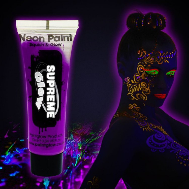 Karanlıkta Parlayan Fosforlu Neonlu Glow Parti Yüz Boyası Vücut Kremi Mor Renk