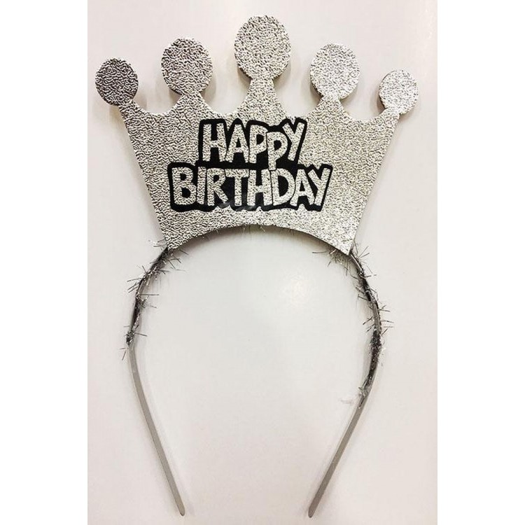 Happy Birthday Yazılı Gümüş Renk Doğum Günü Tacı