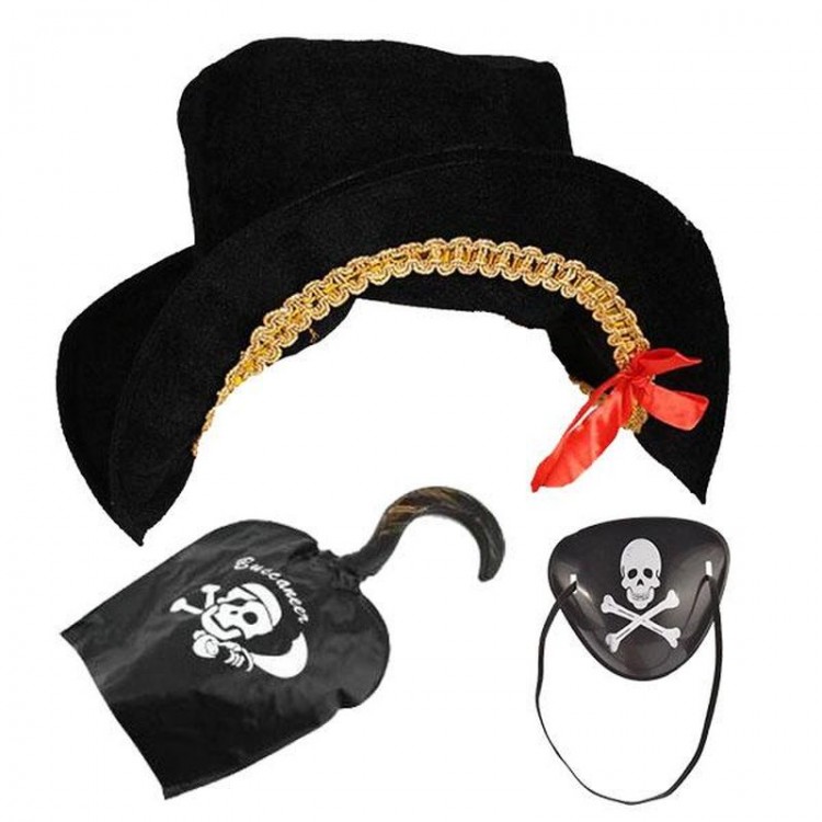 Captain Jack Velvet Pirate Sailor Hat and PirateEye Patch Mask