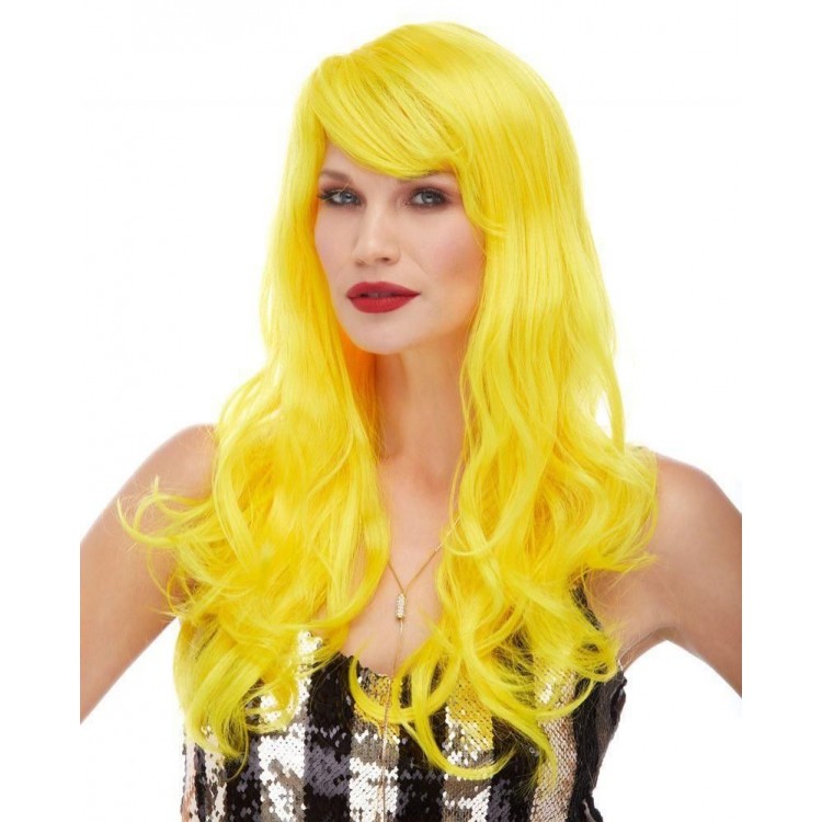Yellow Color Long Wavy Party Wig