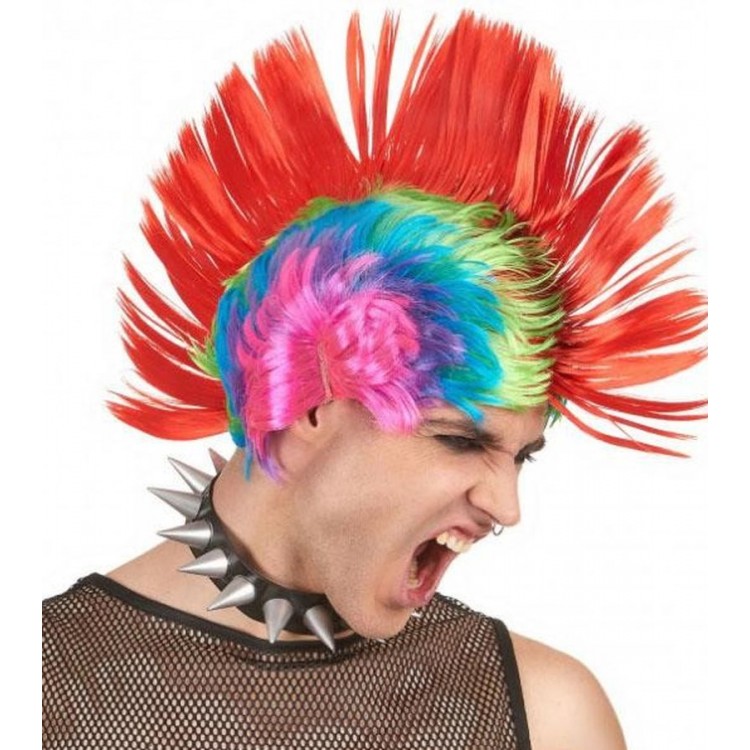 Mohican Mohawk Punk 70 li Yıllar 80 li Yıllar Peruğu Rainbow Peruk Kırmızı Saçaklı