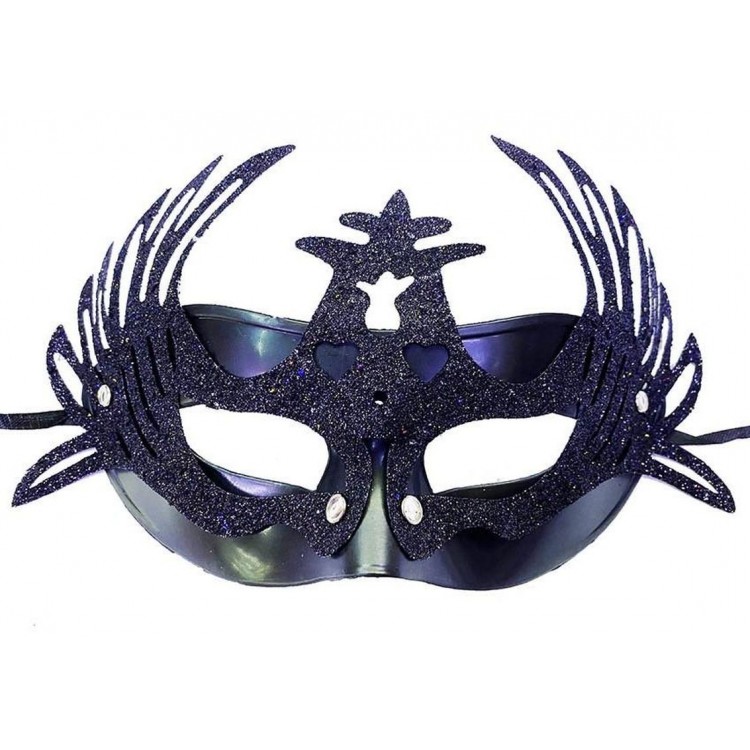 Metalized Black Color Glitter Deer Prom Party Mask 15x23 cm