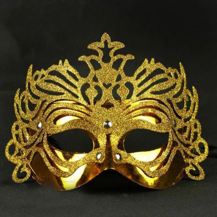 Metalik Altın Gold Renk Masquerade Simli Parti Maskesi 23x14 cm