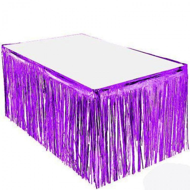 Tasseled Shiny Metalized Purple Color Table Skirt 70x300cm
