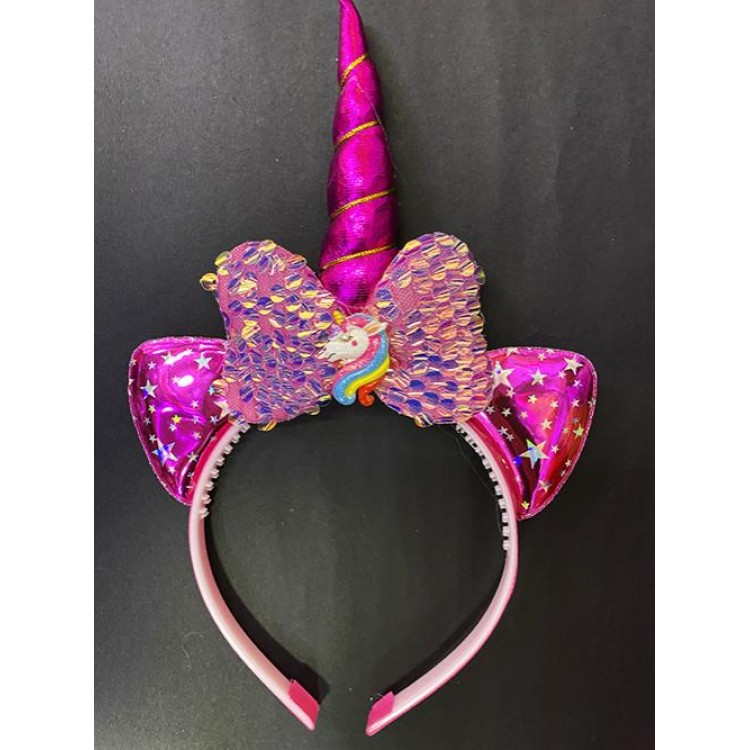 fuchsia Children's Sequined Unicorn Crown with Unicorn Figure 17x27cm