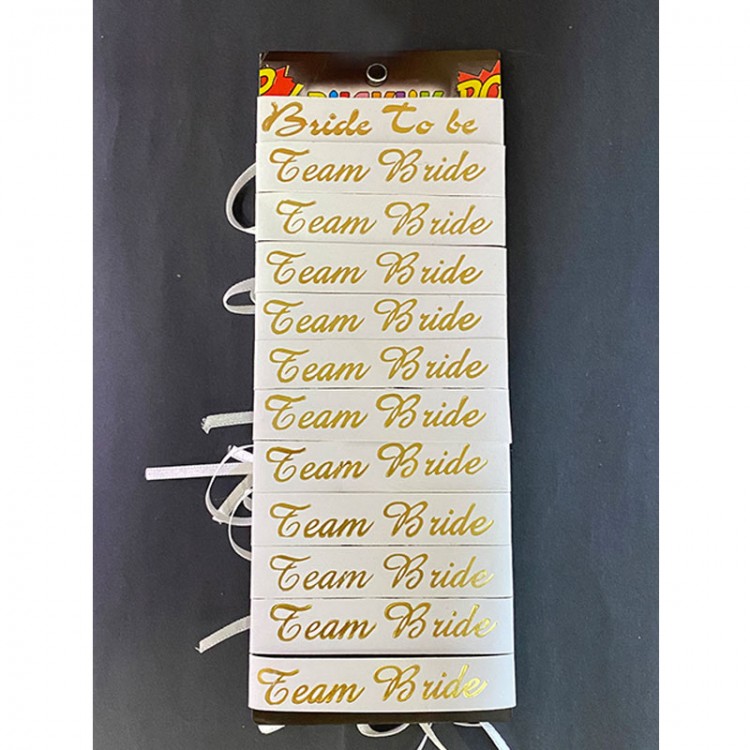 Bride To Be Bileklik - Team Bride Bileklik - Beyaz Üzeri Metalize Altın Yazılı 12 Adet