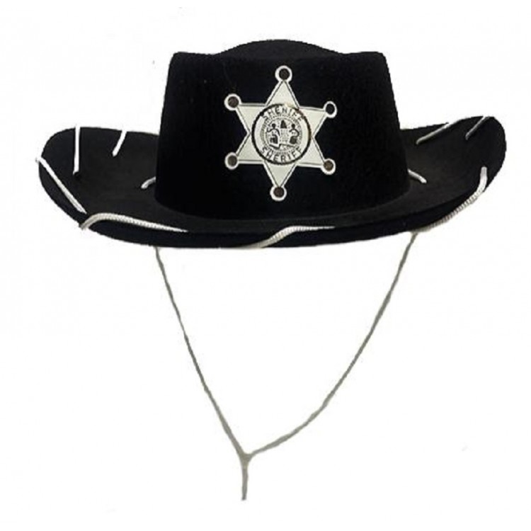 Black Color Sheriff Badge Printed Cowboy with White LacesHat Child Boy