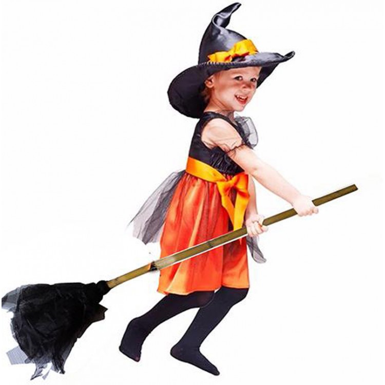 Witch's Broom with Black Tulle and Bamboo Handle 95 cm