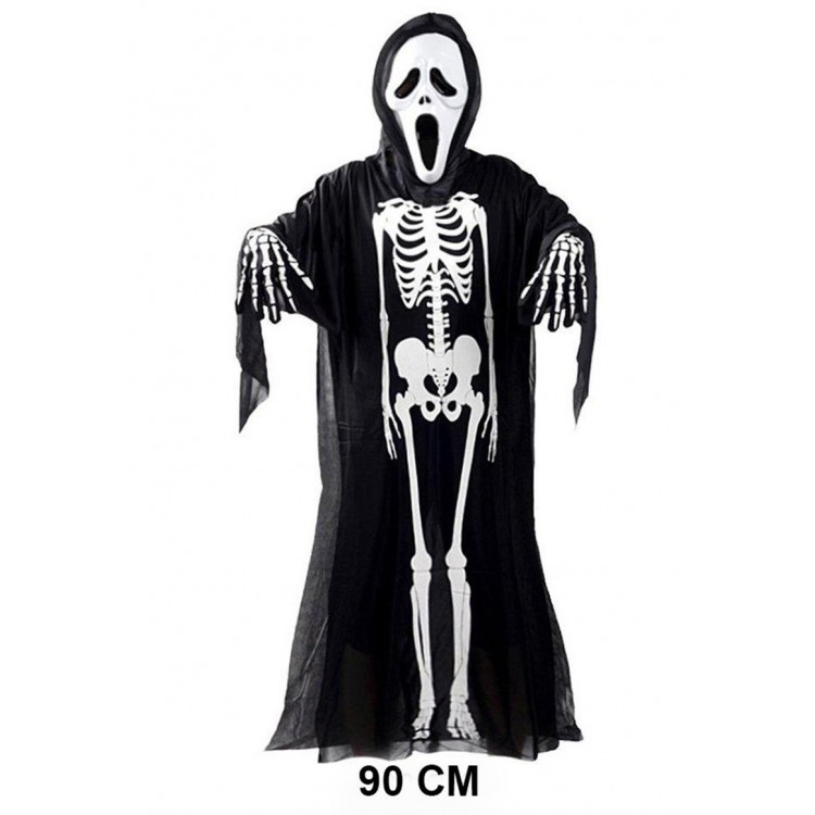 Çocuk Boy İskelet Kostüm-Fosforlu İskelet Eldiven-İskelet Maske Seti