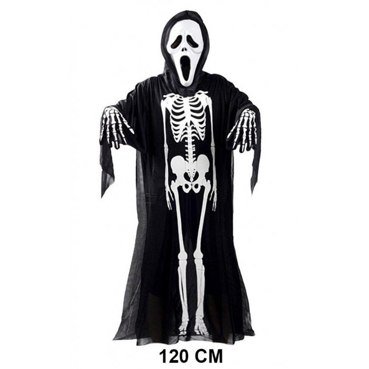 Yetişkin Boy İskelet Kostüm-Fosforlu İskelet Eldiven-İskelet Maske Seti