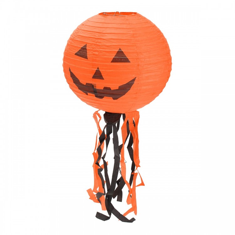Balkabağı Kağıt Süs - Kabak Dekor Yuvarlak Fener Süs 25 cm