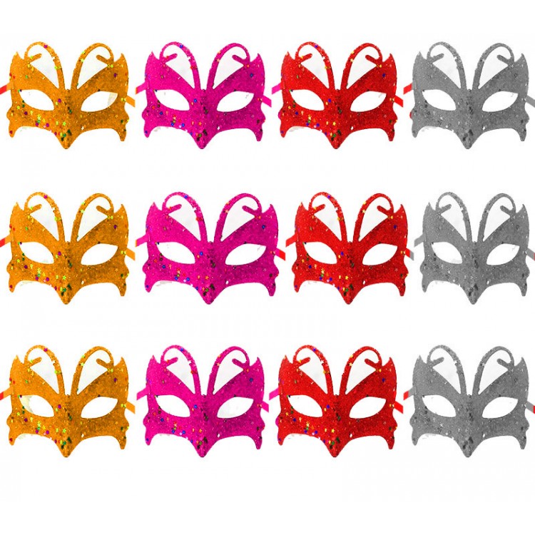 Glitter Metallized Embroidered Masquerade Party 4 Color Mask 12 Pieces