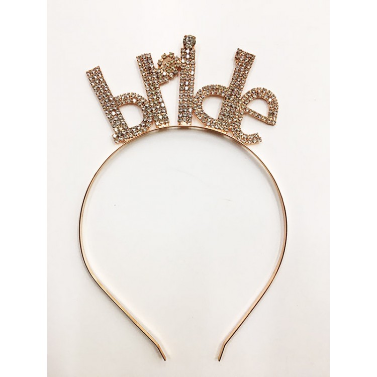 Crystal Stone Rose Gold Color Bride Crown with Written Stone 18x13 cm