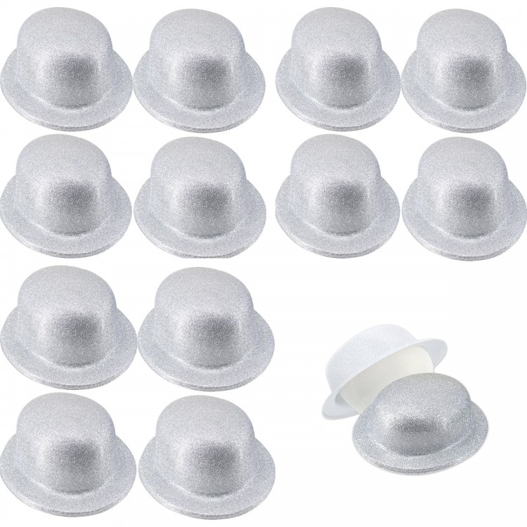 Silver Color Silvery Bowler Round Party Hat 12 Pieces