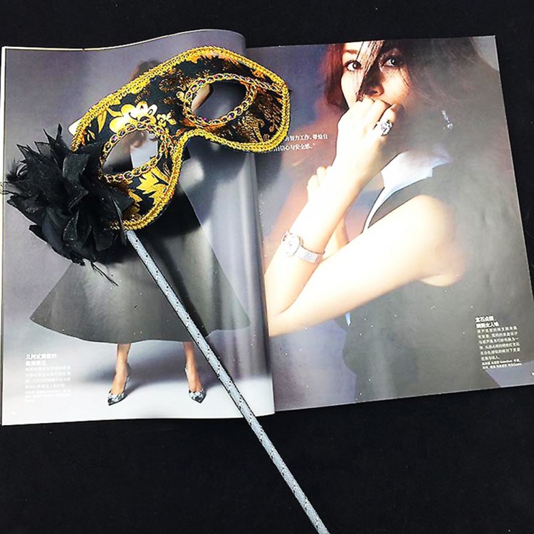 Lüks Taşlı Saplı Maskeli Balo Maskesi Siyah Renk 35 cm