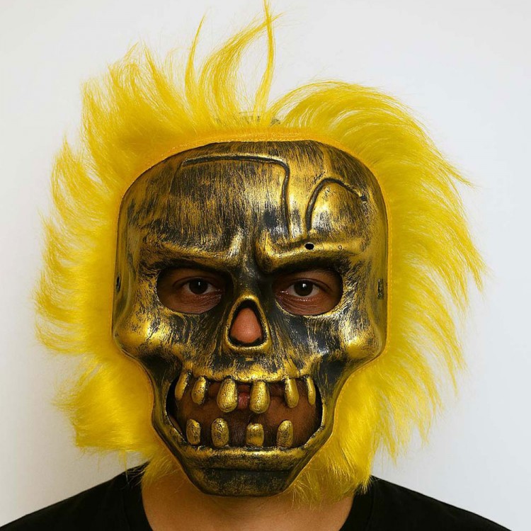 Wild Skull - Bakır Kafatası Sarı Saçlı İskelet Maske