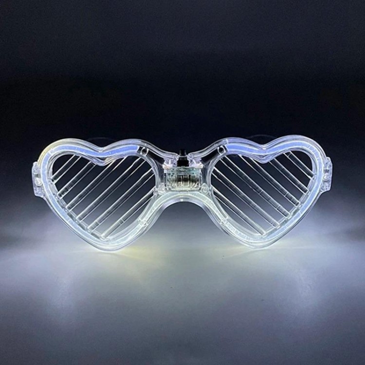 Beyaz LED Işıklı Kalp Gözlük – 3 Modlu Parti & Glow Gözlüğü
