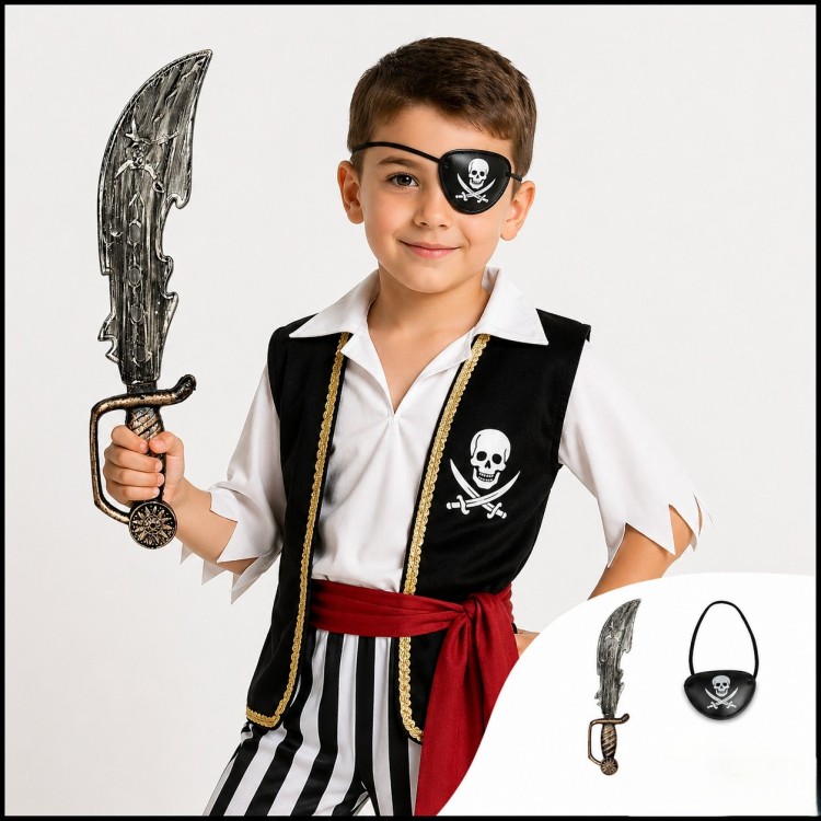 Pirate Sword and Eye Patch Set Antique Kids & Adult Compatible