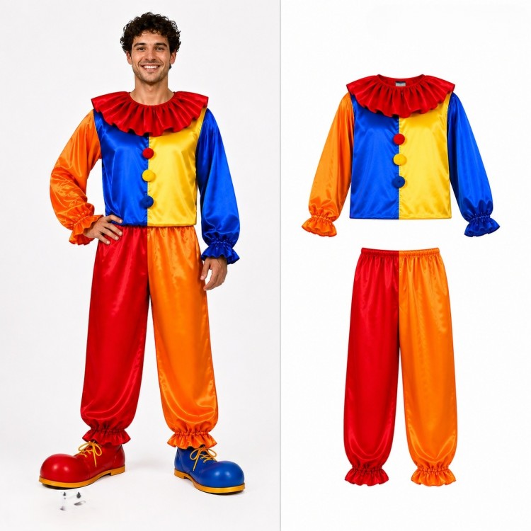 Shiny Satin Colored Clown Costume Bottom Top 2Piece