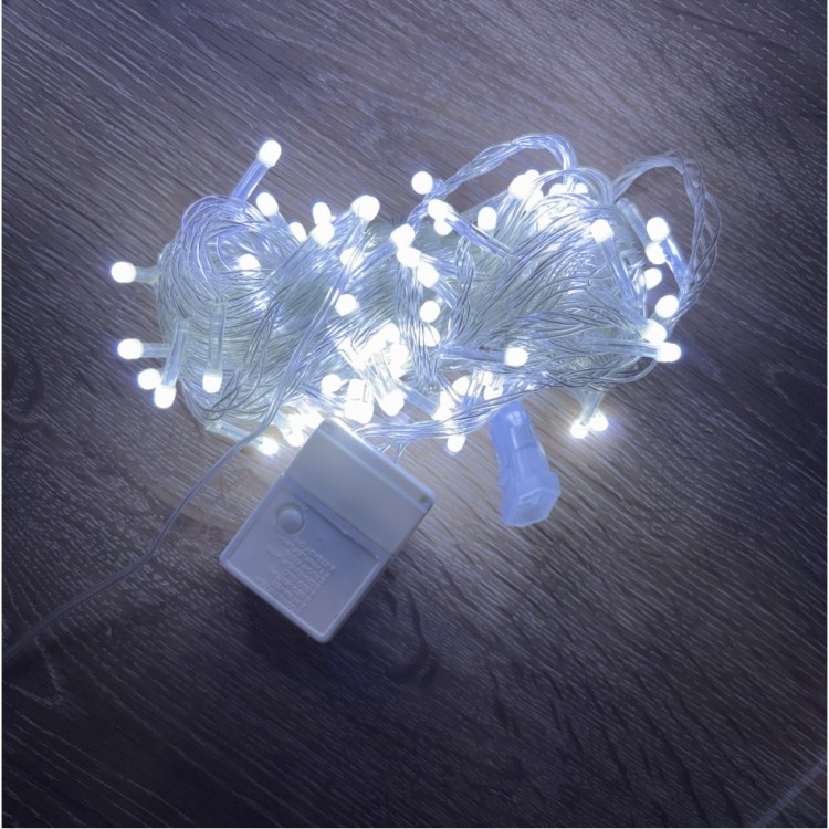 10 M 100 Led Damla Uçlu Beyaz Işık Şeffaf Kablo MZ-17-1