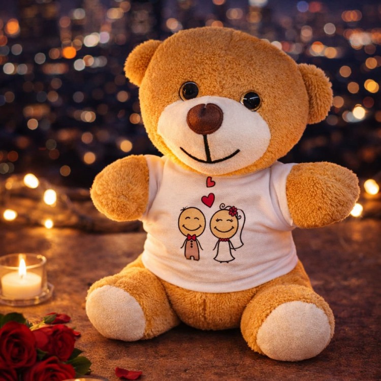 Sevimli Gelin Damat Tişörtlü Peluş Oyuncak Ayıcık