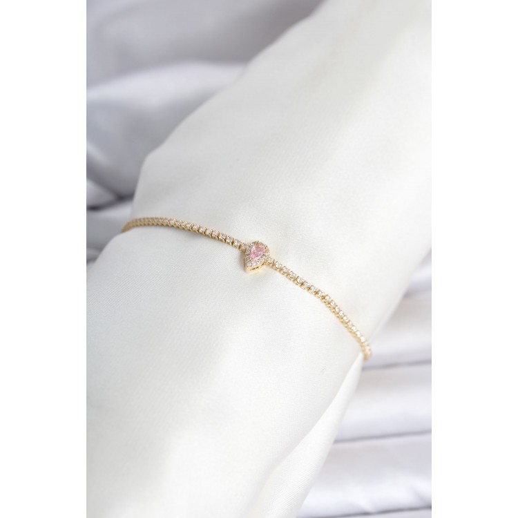 Pirinç Gold Renk Pembe Damla Model Su Yolu Kadın Bileklik TJ-BB8477