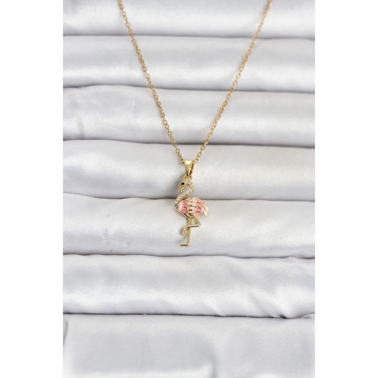 316L Çelik Zincir Gold Renk Flamingo Model Kadın Kolye TJ-BKO11106