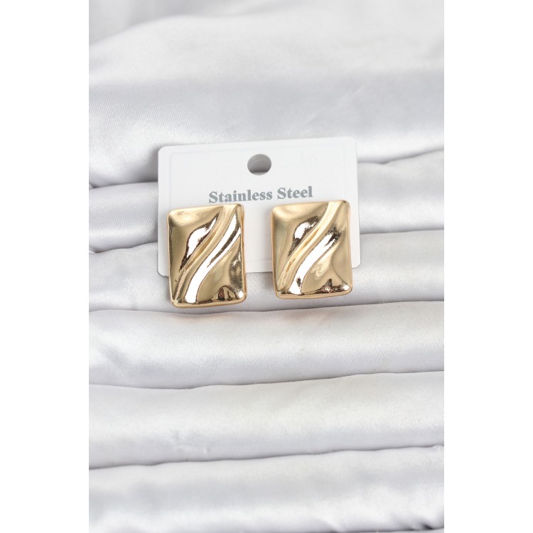 316L Çelik Gold Renk Plaka Model Kadın Küpe TJ-BKP11806
