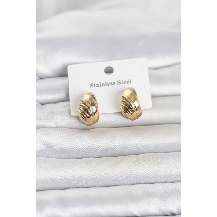 316L Çelik Gold Renk Desenli Yarım Halka Model Kadın Küpe TJ-BKP11807
