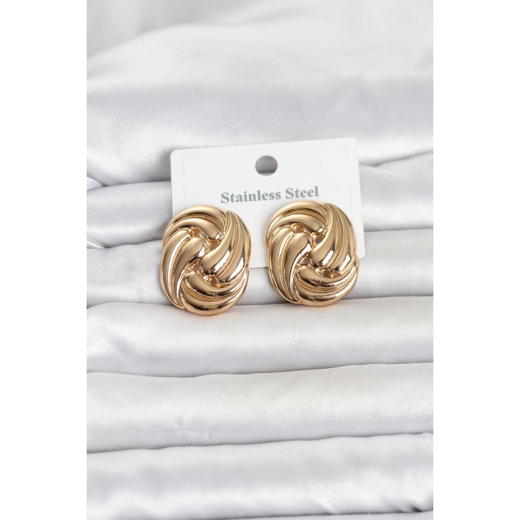 316L Çelik Gold Renk Motif Desen Model Kadın Küpe TJ-BKP11812