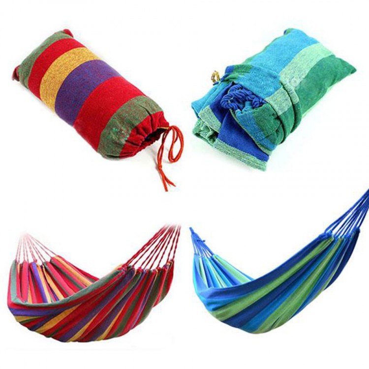 Canvas Bag Hammock with Rod Blue Stripes 190 x 80 CM